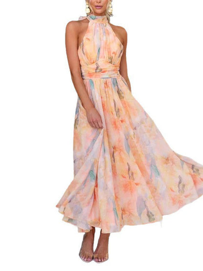 Floral Halter Neck Maxi Dress
