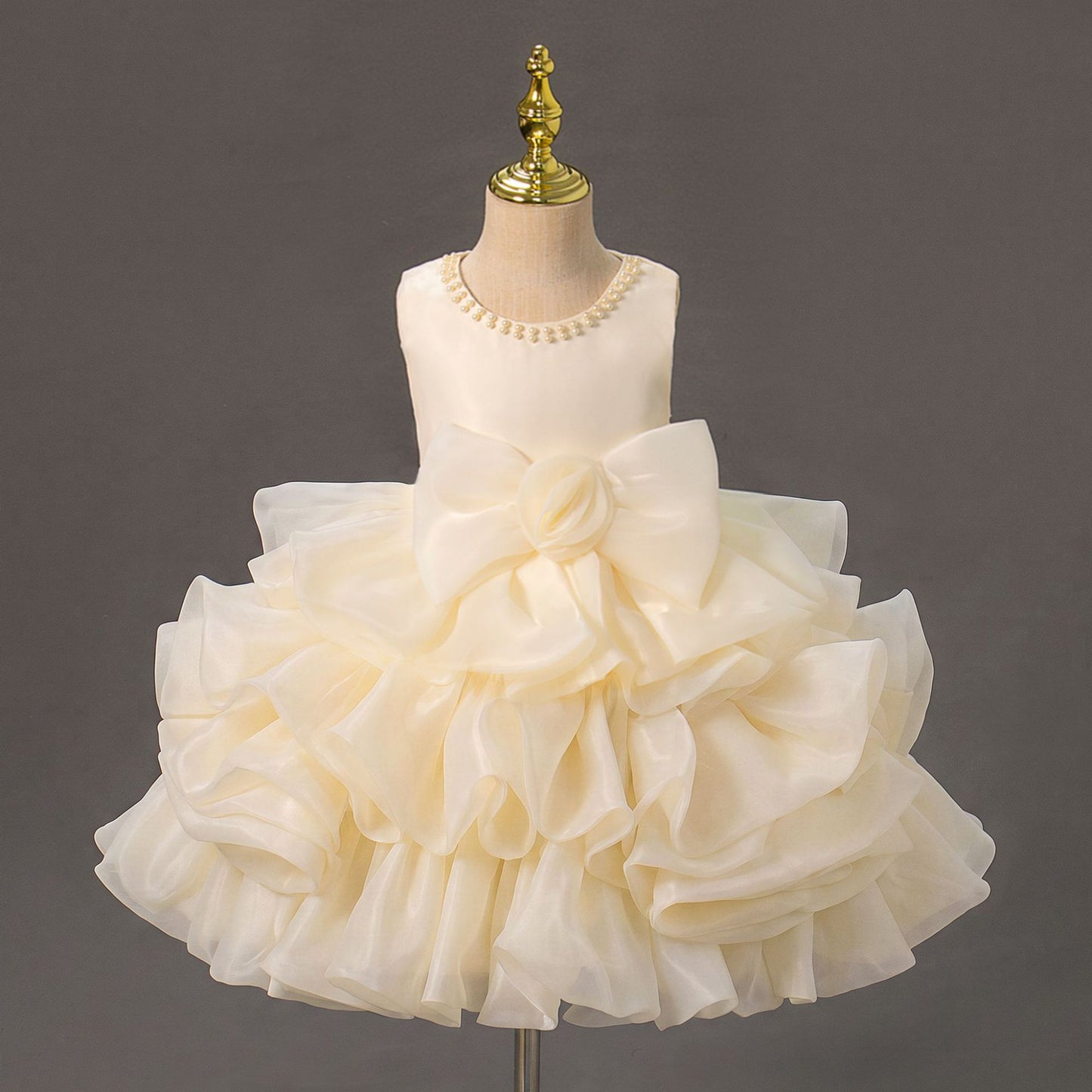 Girls Princess Dress with 3D Roses and Bow Tiered Tulle Birthday Party Gown