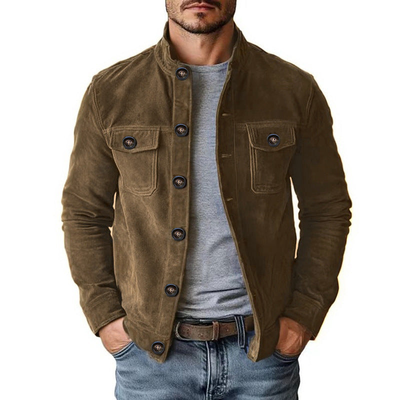 Mens Casual Corduroy Stand Collar Jacket