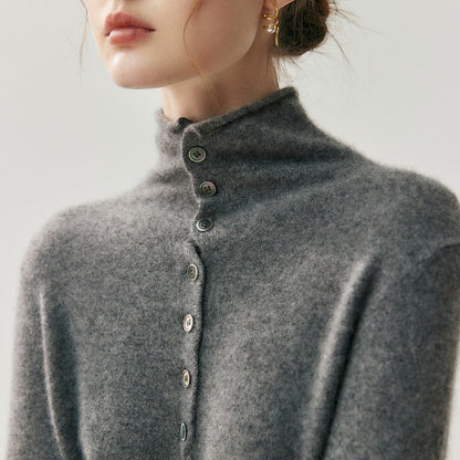 Cashmere wool rolled-edge high-neck sweater