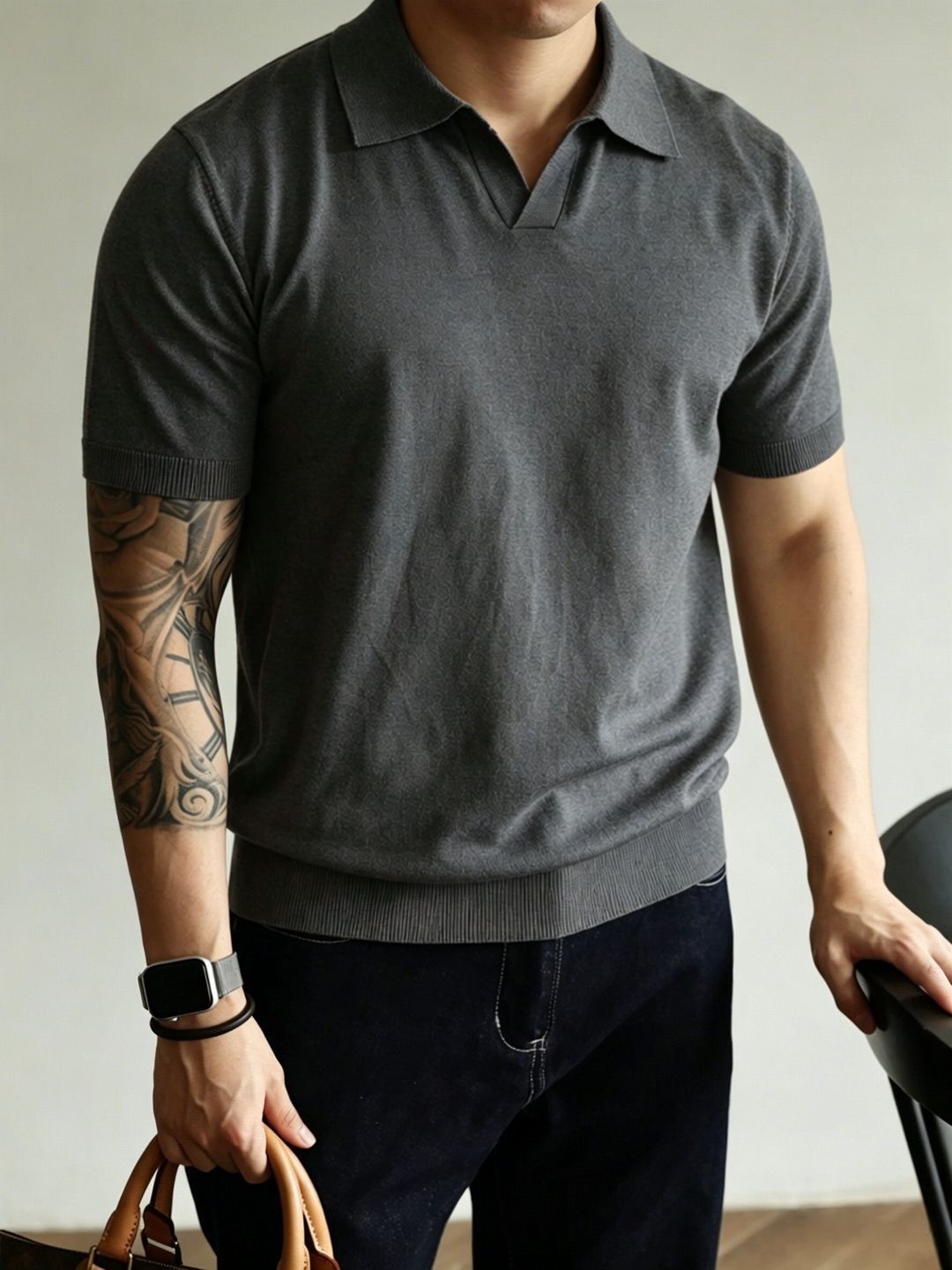 Knitted Polo Shirt Men's Short Sleeve