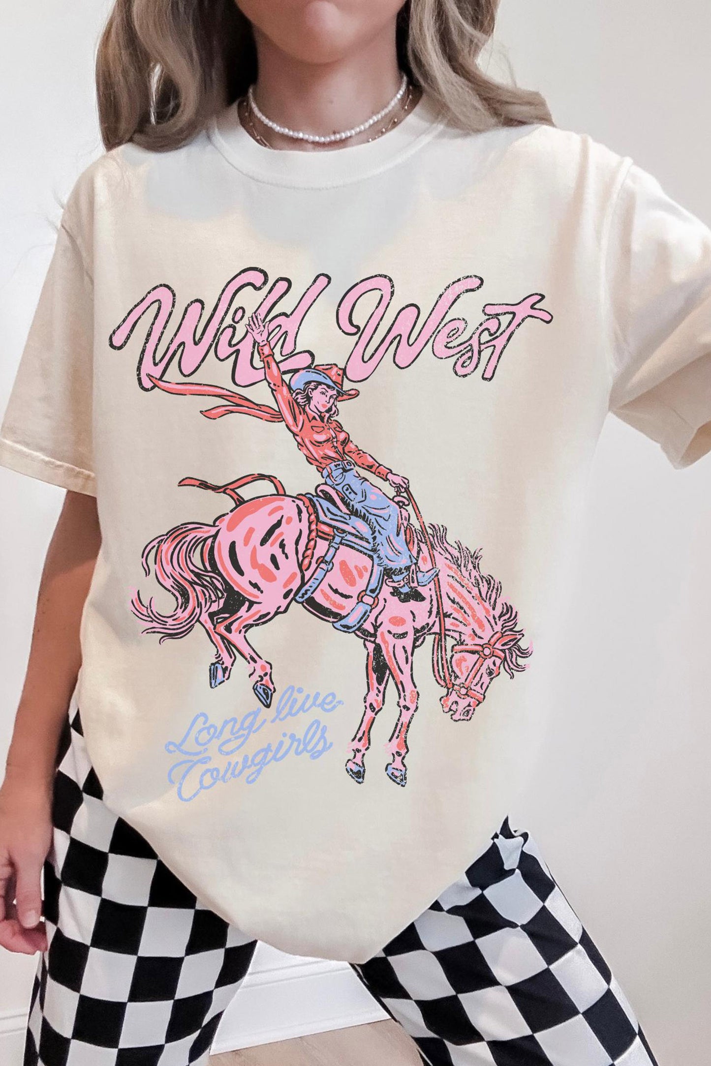 Witte Oversized Wild West Cowgirl Rodeo T-shirt met Grafische Print