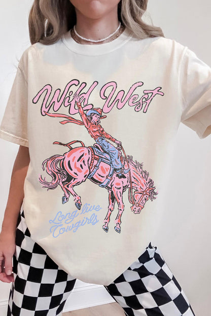 Witte Oversized Wild West Cowgirl Rodeo T-shirt met Grafische Print