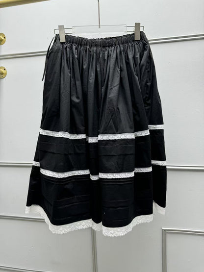French Style Lace Splicing Floral Pleated A-Line Skirt