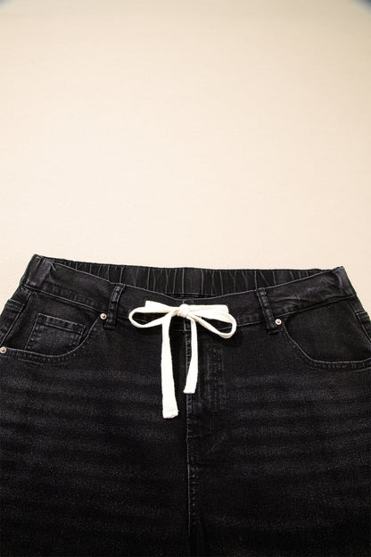 Jeans met acid wash-effect en vetersluiting plus size