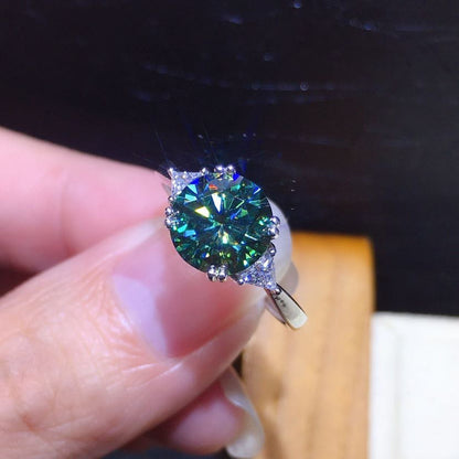 3 karaat PT950 kunstmatige blauwe en groene moissanite ring