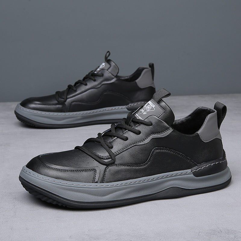 Genuine Leather Mens Casual Shoes Breathable Lace-Up Sneakers