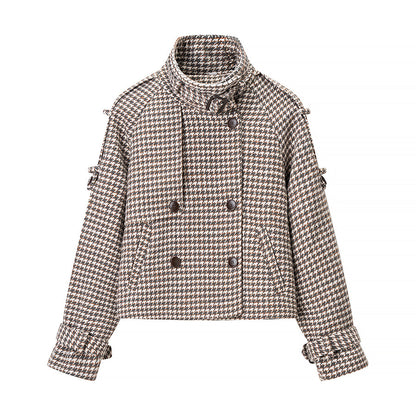 Double-breasted plaid coat