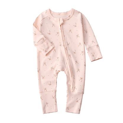 Baby Double Zipper Romper with Convertible Hand Foot Covers