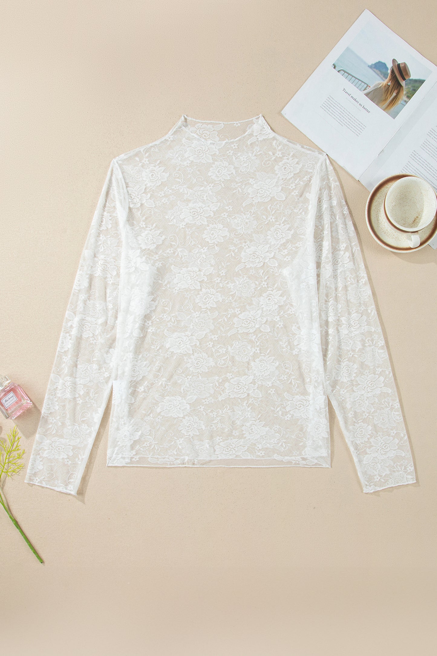 Top met lange mouwen en bloemenprint van mesh in grote maten