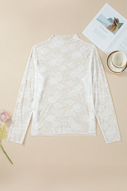Top met lange mouwen en bloemenprint van mesh in grote maten
