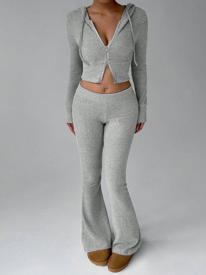 Lady's zip-up hooded long-sleeved hoodie