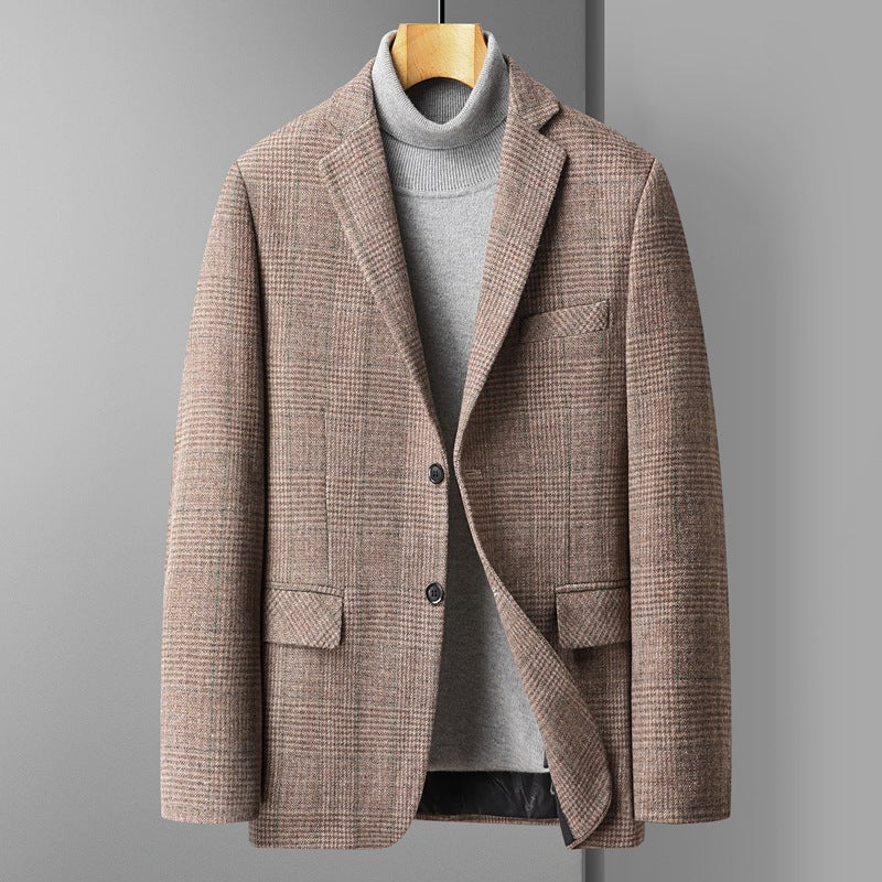 Men's Wool Blend Plaid Suit Coat