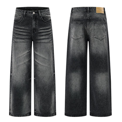 Mens Washed Loose Straight Leg Jeans