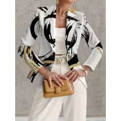 Women Printed Slim Fit Blazer Long Sleeve Suit Jacket