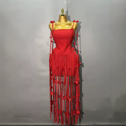 Elegant Tassel Strap Evening Dress