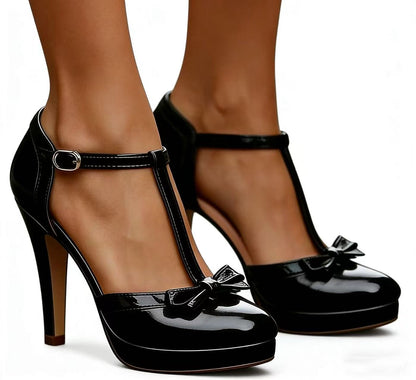 Patent Leather T-Strap High Heel Sandals