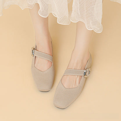 Mary Jane Flat Shoes Square Toe Buckle Strap