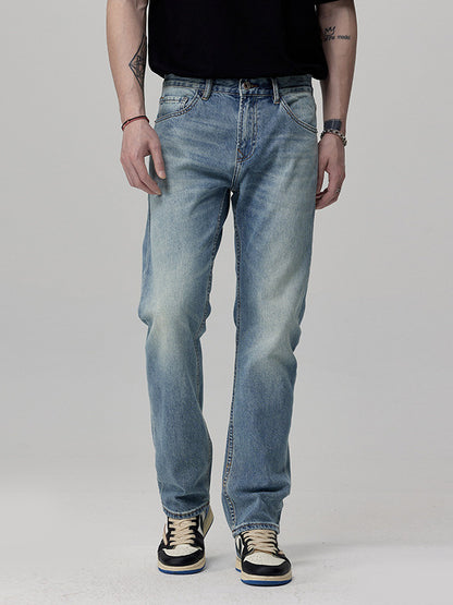 Straight Fit Washed Denim Jeans for Men