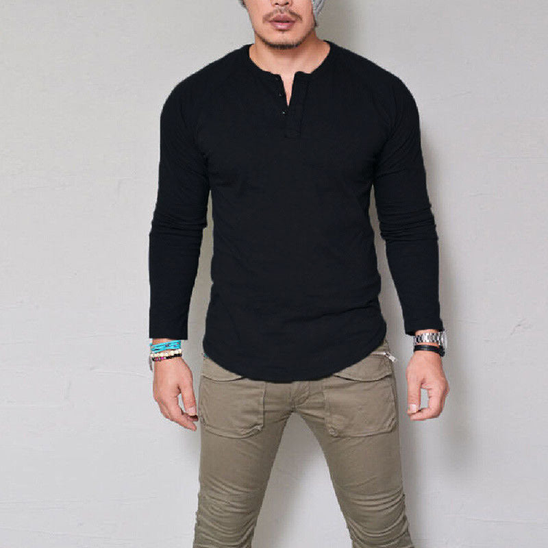 Heren T-shirt met ronde hals en lange mouwen