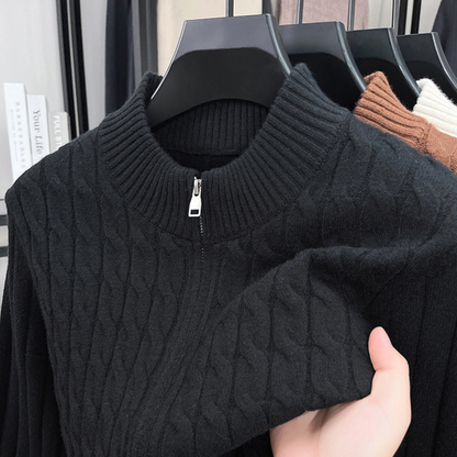 Men's button-down thick knitted cardigan with zipper closure