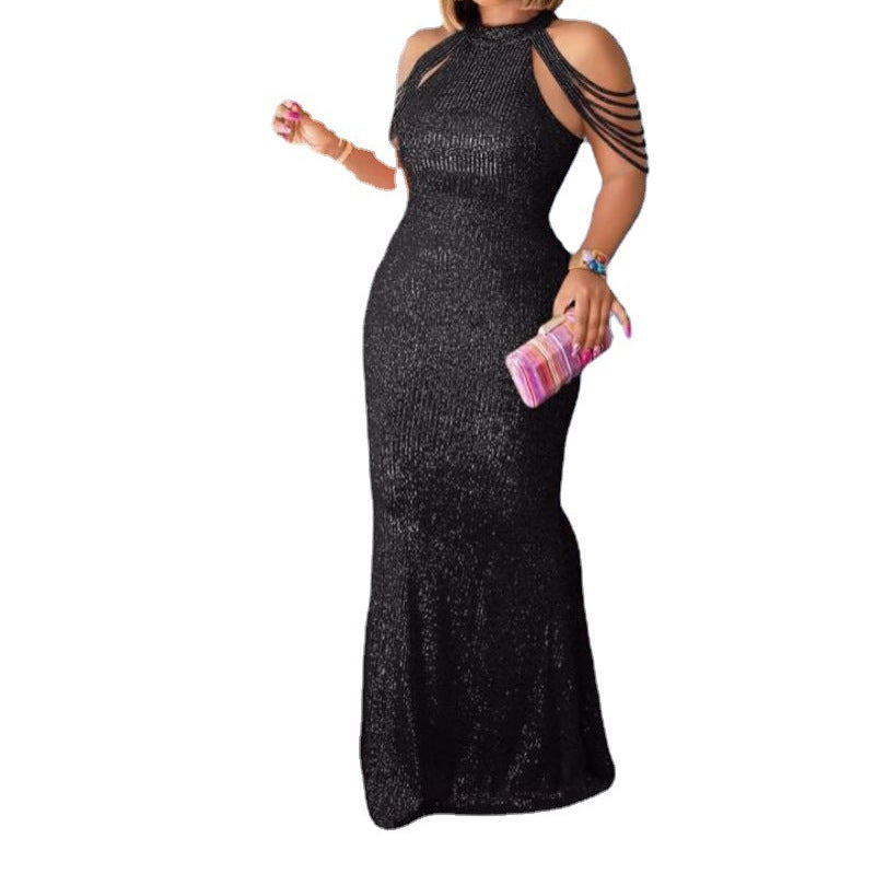 Plus size lange avondjurk versierd met sprankelende pailletten