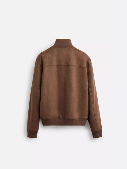 Men Suede Effect Slim Fit Straight Jacket