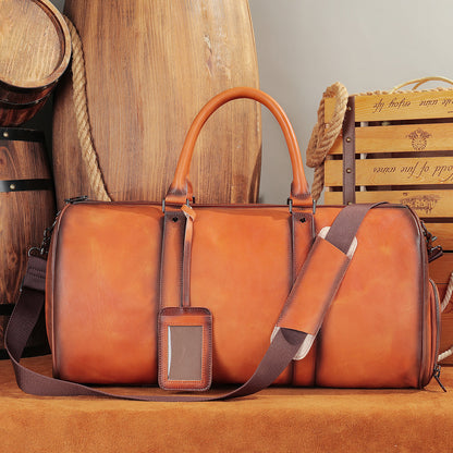 Men's Leather Travel Bag Large Capacity Cowhide Duffle Bag
