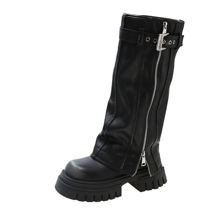 Women's Knee High Retro Cowboy Boots Chunky Heel Square Toe