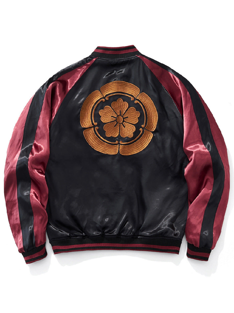 Chinese-style embroidery can be applied to reversible baseball jackets