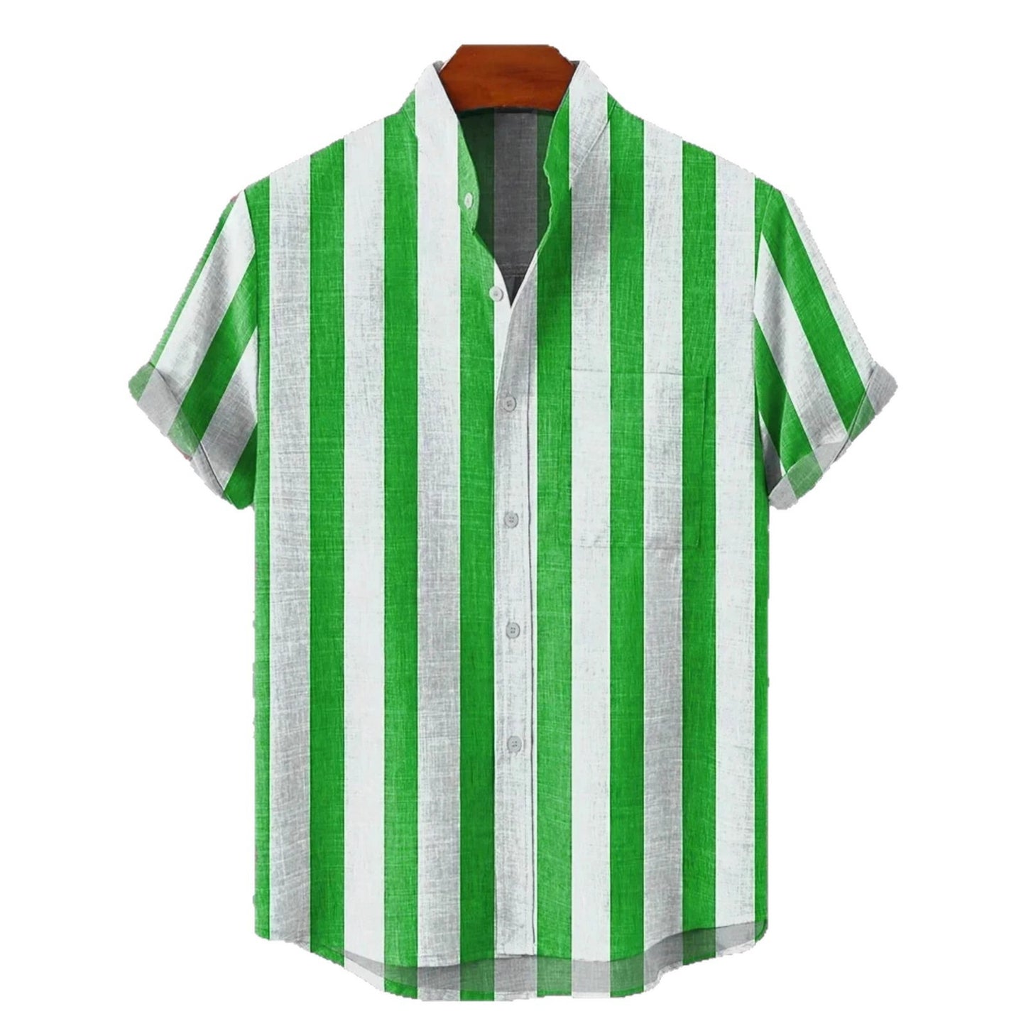 Heren opstaande kraag contrasterende kleur gestreept casual overhemd