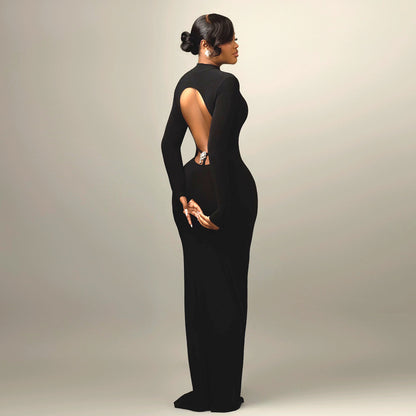 Womens Backless High Neck Bodycon Long Dress