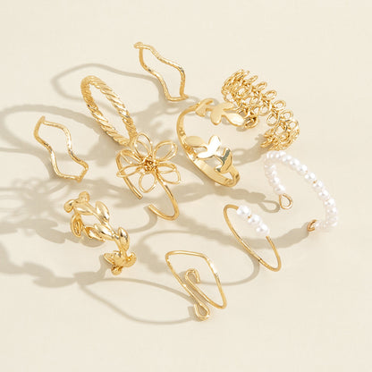 Opengewerkte bloemen 10-delig ringenset eenvoudig glanzend