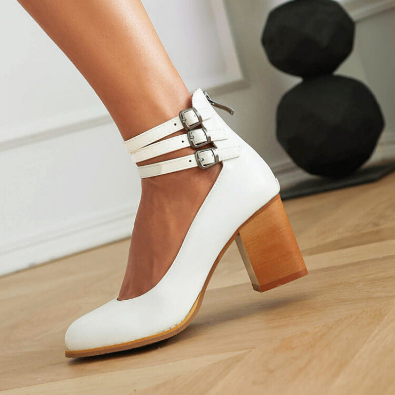 Retro Mary Jane Buckle Strap High Heel Shoes