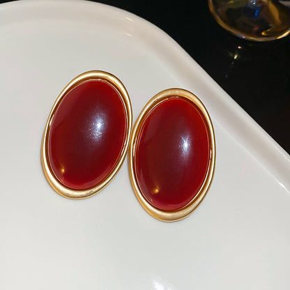 Retro Geometric Resin Oval Earrings