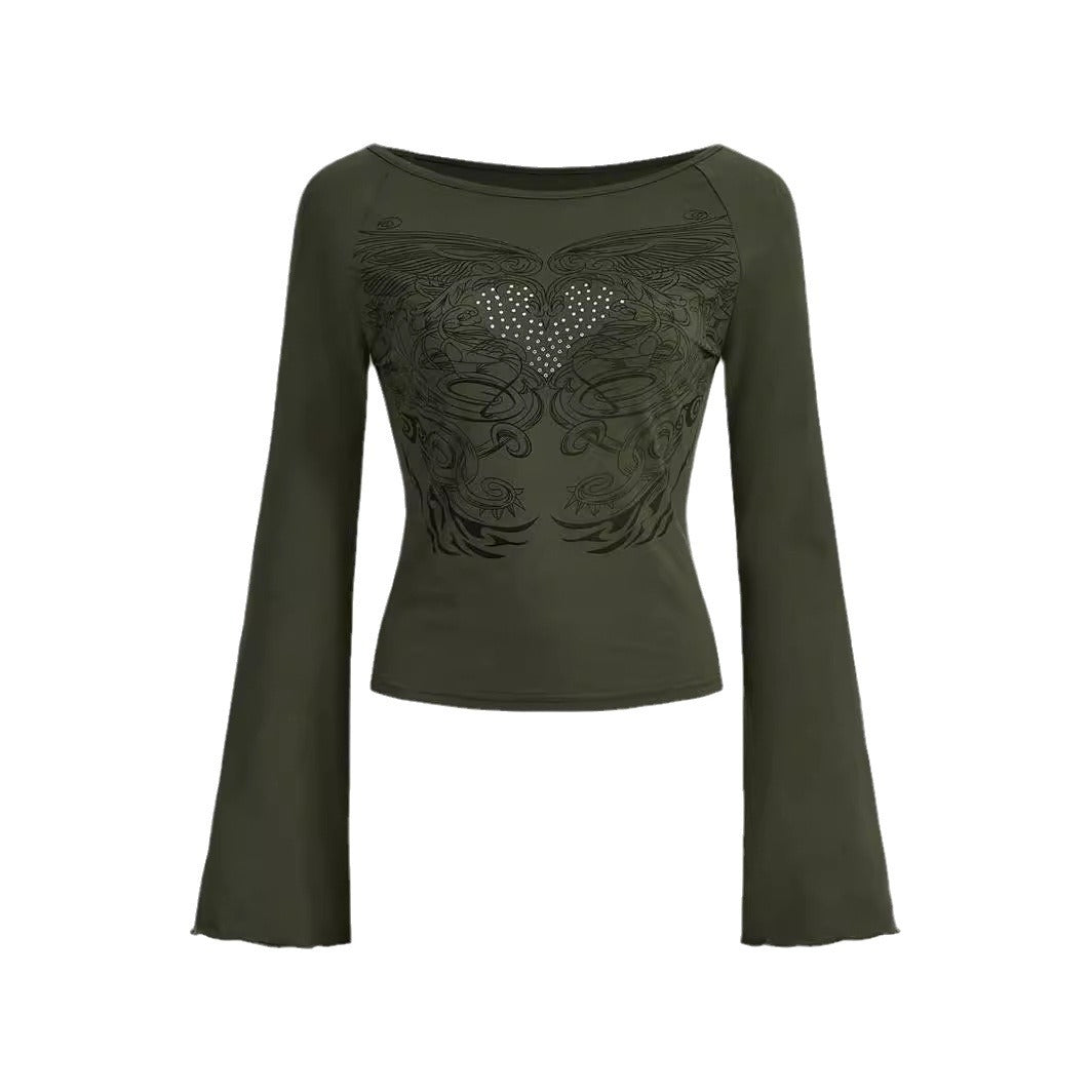 Big V-Neck Classic Micro Long Sleeve Top T-shirt