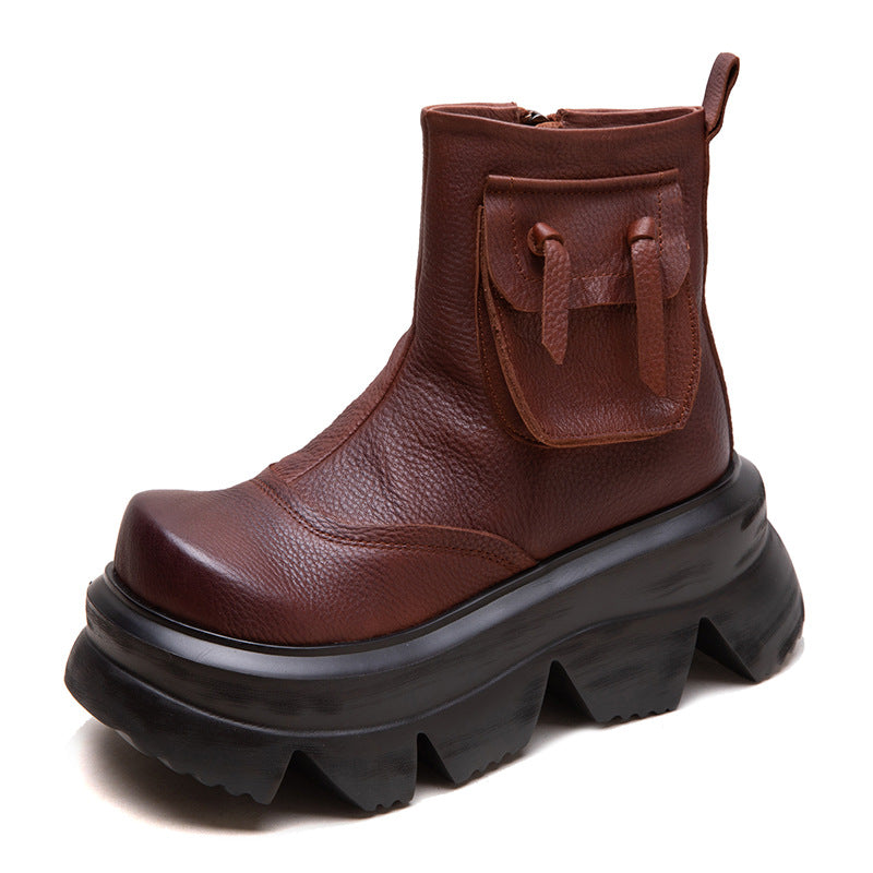 Top layer cowhide high-heeled ankle boots