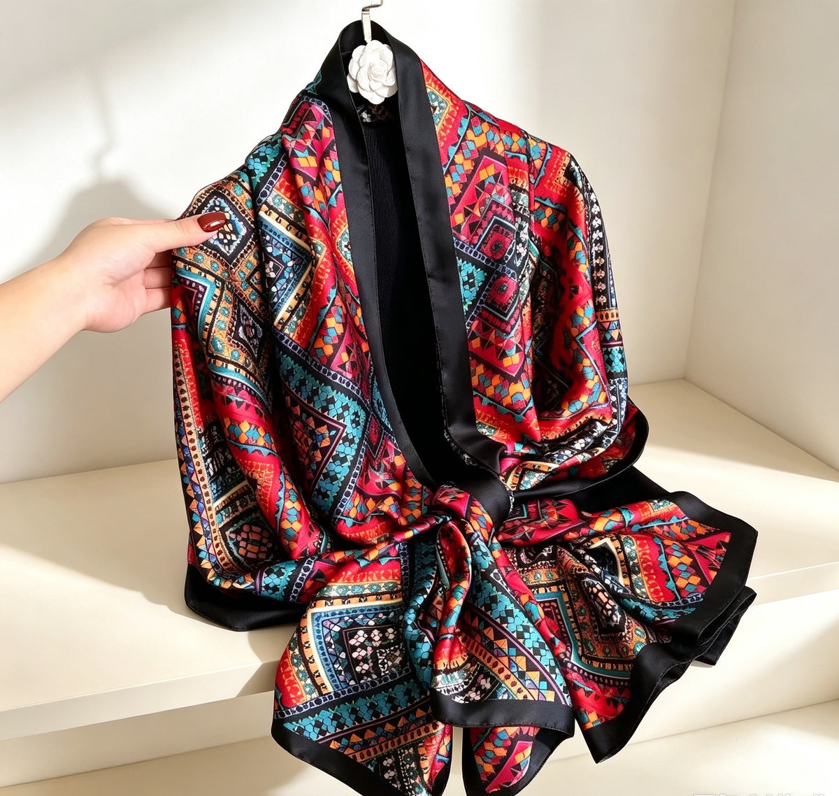 Women's Lijin Satin Scarf Floral Print Shawl