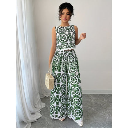 Lace Sleeveless Top and Wide-Leg Pants