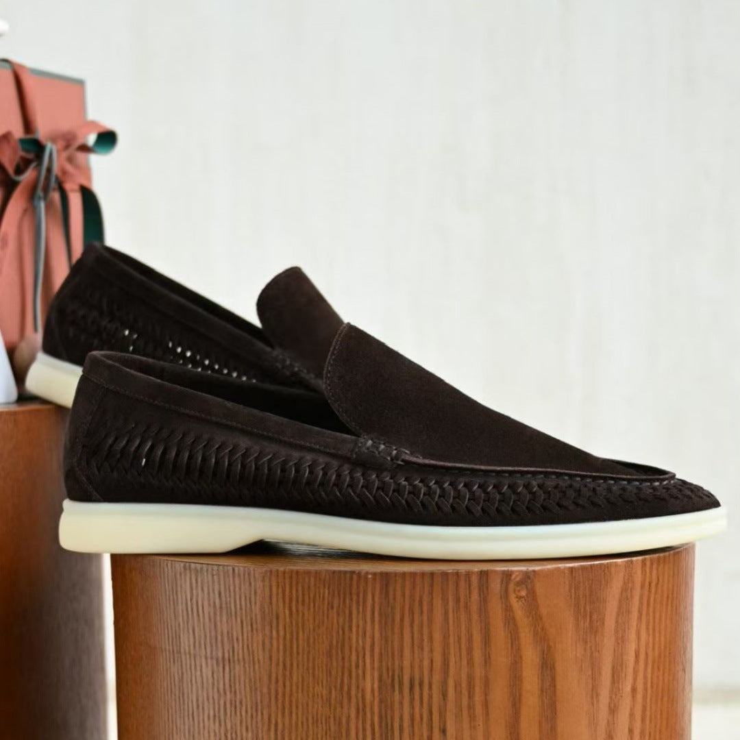 Retro British-style suede woven breathable one-piece slip-on loafers