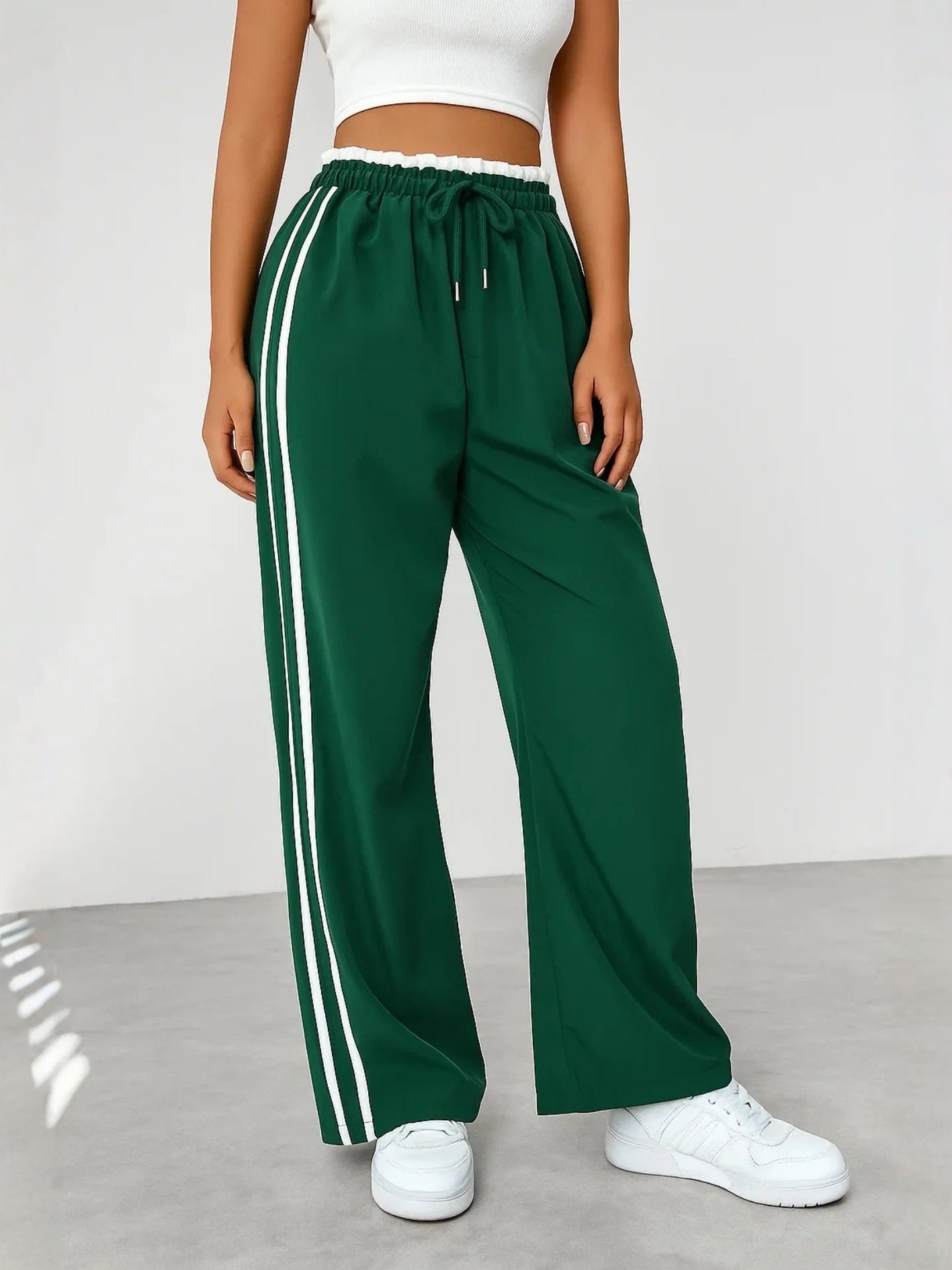 Womens Side-Striped Wide-Leg Sports Pants