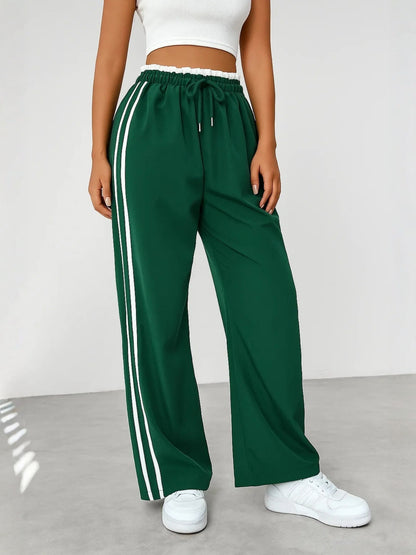 Womens Side-Striped Wide-Leg Sports Pants
