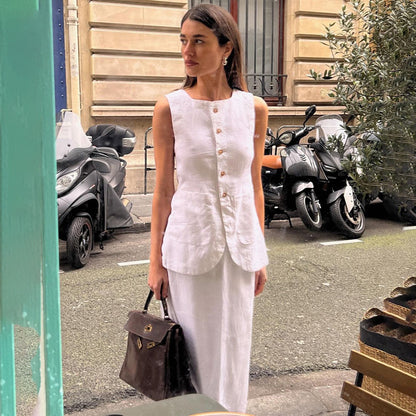 Sleeveless Square Neck Vest and High Waist Skirt Set