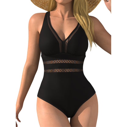 Elegant Black Silk One-Piece Swimsuit