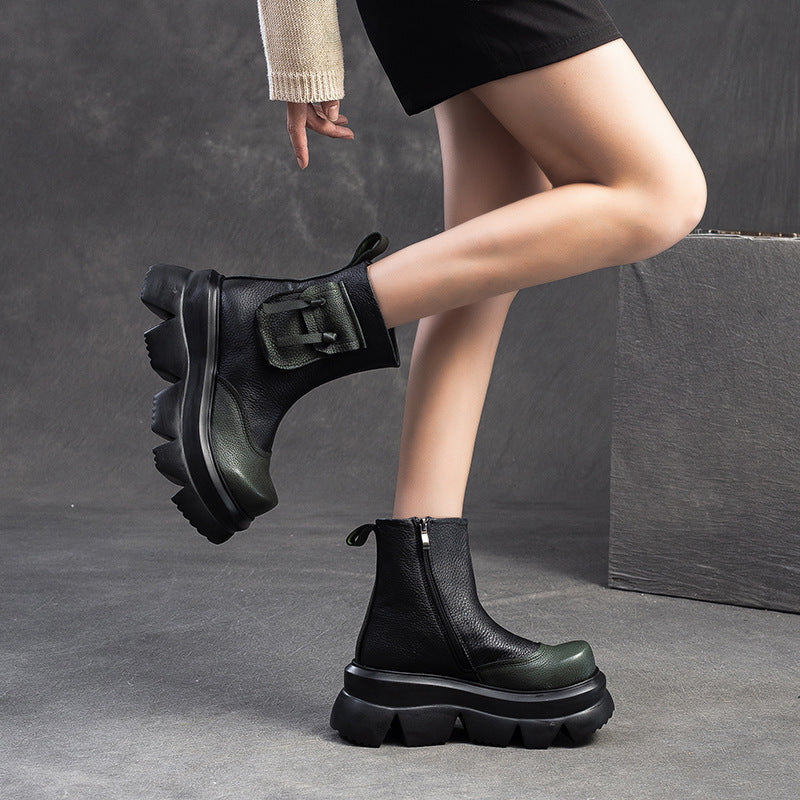 Top layer cowhide high-heeled ankle boots
