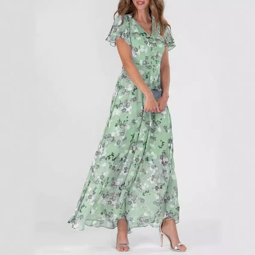 Chiffon Floral Ruffle Dress