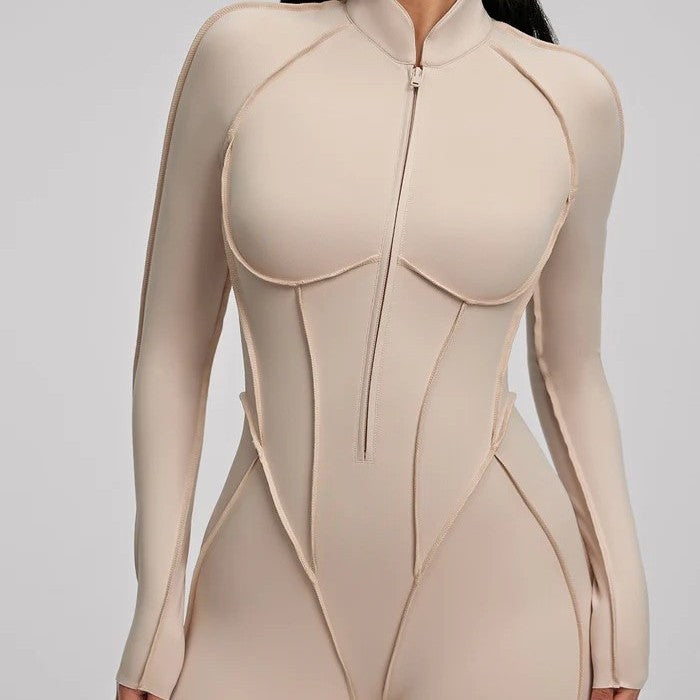 Yoga sports jumpsuit long sleeve zipper fitness suit for women