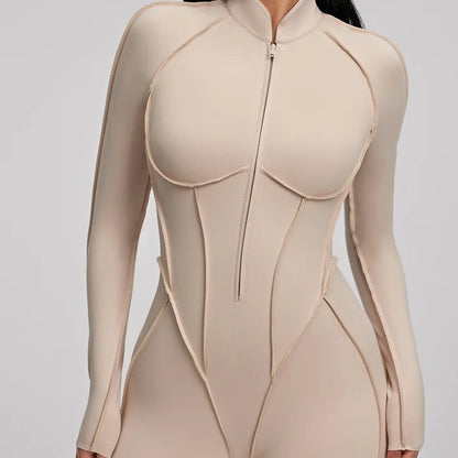 Yoga sports jumpsuit long sleeve zipper fitness suit for women