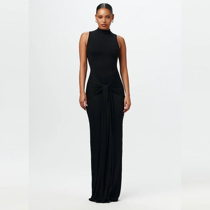 Elegante effen mouwloze jurk met bandjes in de taille