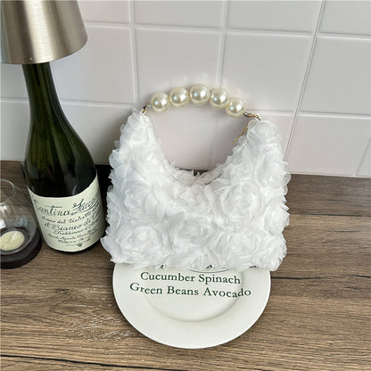Elegant Pearl Texture Solid Color Handbag